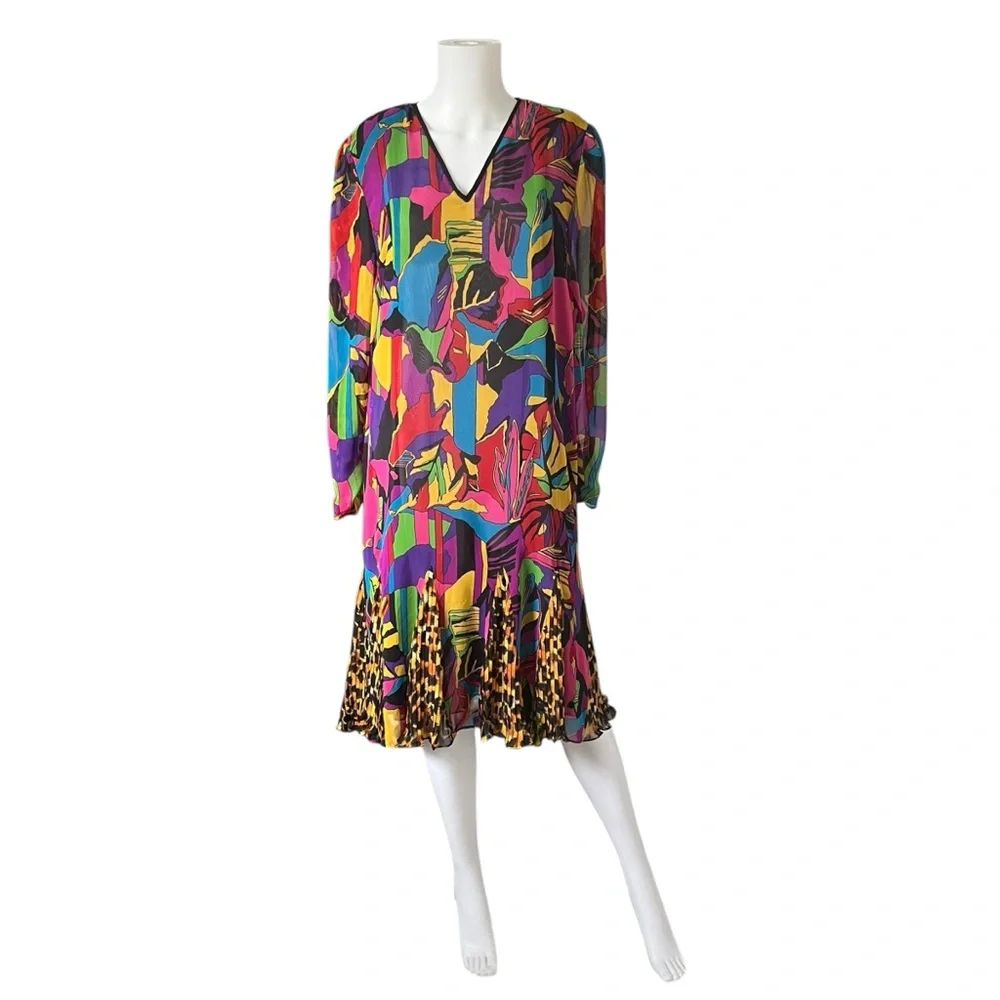 Vintage 1980s Diane Freis Dress Sheer Chiffon Abstract Animal Print Maximalist - Picture 10 of 10